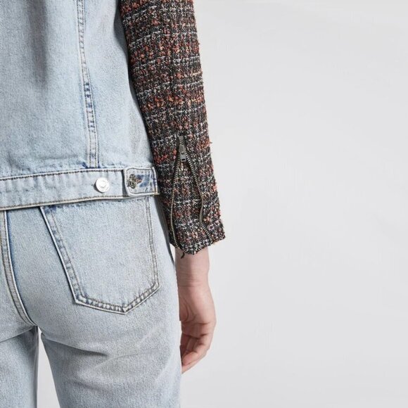 NWT Current / Elliott contrasting denim & tweed short light wash jean jacket - Picture 10 of 16